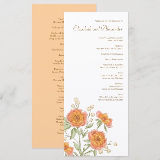 Menu Orange Rose Wedding Programs (Devant / Derrière)