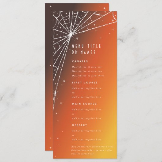 Menu Orange Sunset Diamant Araignée Toile Plat 4 Servic (Devant / Derrière)