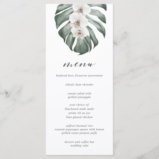 Menu Orchidées blanches sur Monstera Tropical Mariage M (Devant)