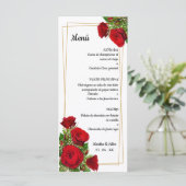 Menu original espagnol de mariage aux roses rouges (Debout devant)