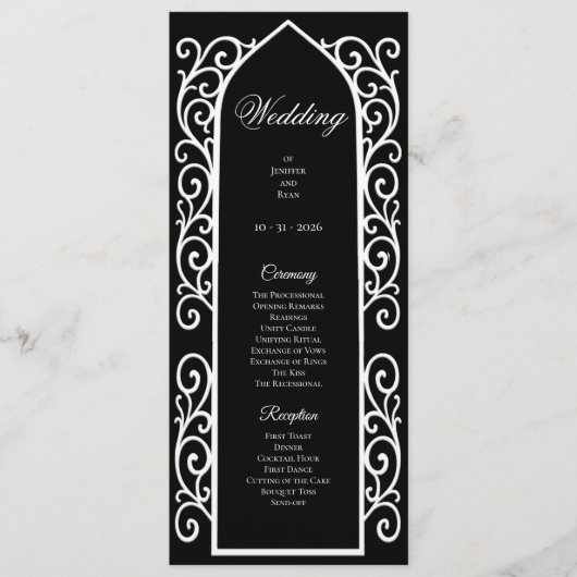 Menu Ornate black and white Gothic Wedding Program (Devant)