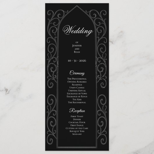 Menu Ornate black and white Gothic Wedding Program (Devant)