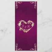 Menu Ornate Border & Heart Monogram - Plum (Dos)