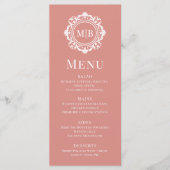 Menu Orné Floral Monogramme Mariage Élégant Rose Or (Devant)
