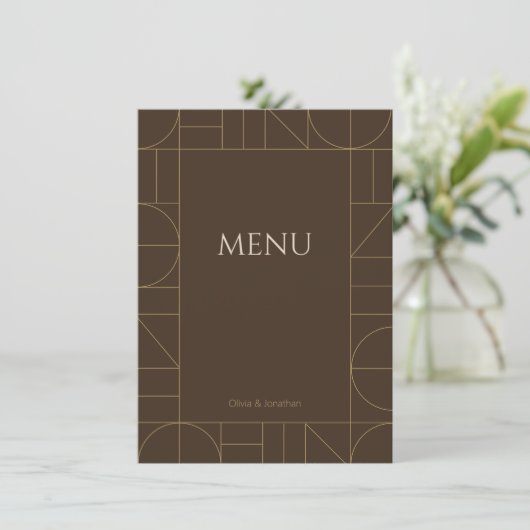 Menu Ornements Dorés Modernes Mariage Brun Foncé (Debout devant)