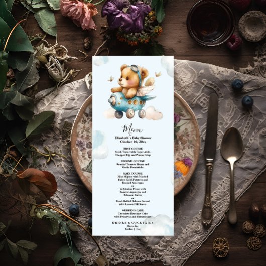 Menu Ours en peluche de l'aquarelle mignon