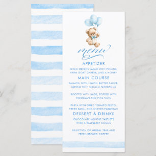 Menu Ours en peluche garçons Baby Shower Ballons Bleus