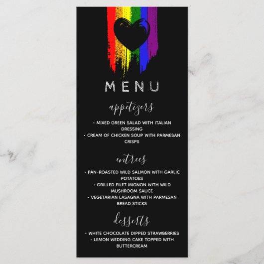 Menu Paint Strokes Pride Drapeau & Black Heart Mariage (Devant)