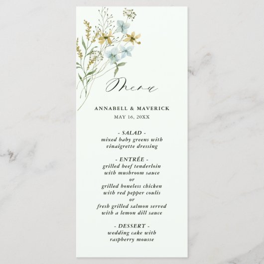 Menu Pale Green Delicate Fleur sauvage moderne Boho Mar (Devant)
