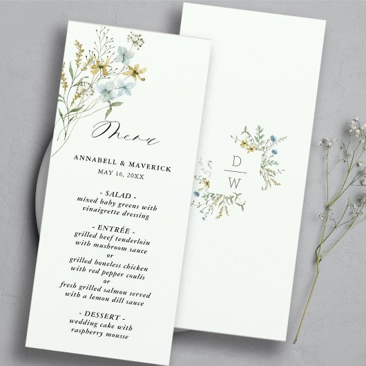 Menu Pale Green Delicate Fleur sauvage moderne Boho Mar