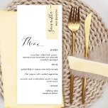 Menu Pale Yellow Personnalisé avec nom d'invité Élégant<br><div class="desc">Pourquoi dépenser des cartes et des cartes de menu sur place alors que vous pouvez avoir un élégant menu tout-en-un personnalisé avec le nom de chaque client? Contemporain, simple et élégant design avec belle calligraphie manuscrite moderne. Une bande en haut à droite dans un ton jaune pâle avec le nom...</div>