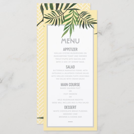 Menu Palm Springs (Devant / Derrière)