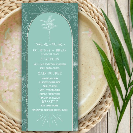 Menu Palm Tree Aqua Beach Wedding