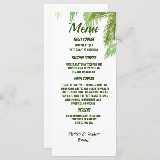 Menu Palm Tree Beach Weddenschap (Voorkant / Achterkant)
