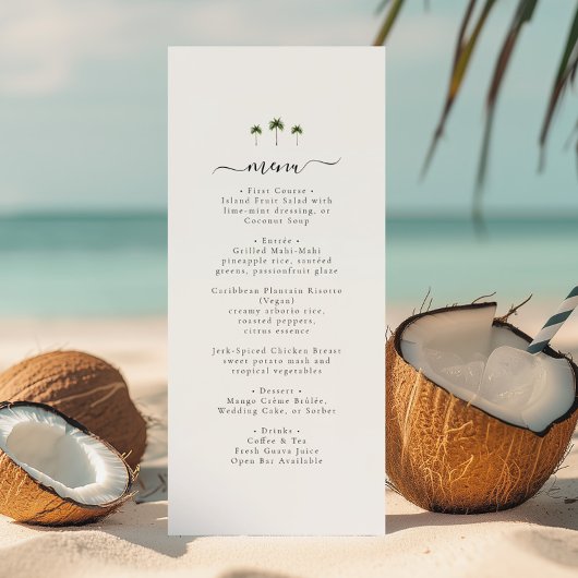 Menu Palm Tree Elegant Script Modern Tropical Wedding