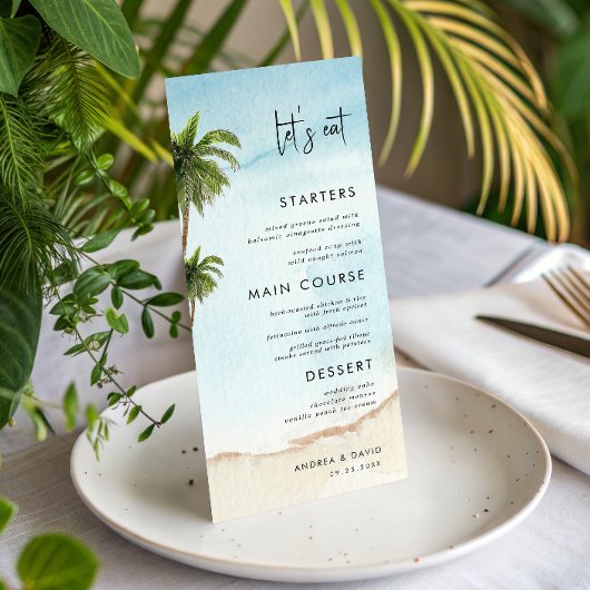 Menu Palm Tree Exotic Tropical Beach Mangeons Mariage