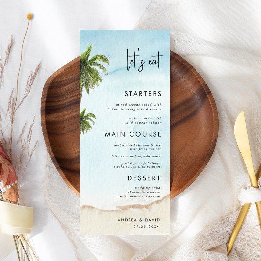 Menu Palm Tree Exotic Tropical Beach Mangeons Mariage
