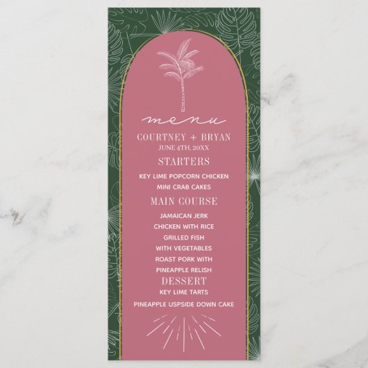Menu Palm Tree Rose & Green Beach Mariage (Devant)