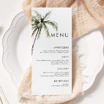 Menu Palm Tree Tropical | Mariage minimal<br><div class="desc">Plages de sable et brise chaude sont ce que ce design est tout. Célébrez votre thème de mariage tropical avec notre design simple et minimal de palmiers. Ce design est entièrement personnalisable et dispose de beaux palmiers aquarelles et typographie sans serif.</div>