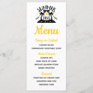 Menu Palmiers Tropicaux Plage Jaune Mariage d'Été