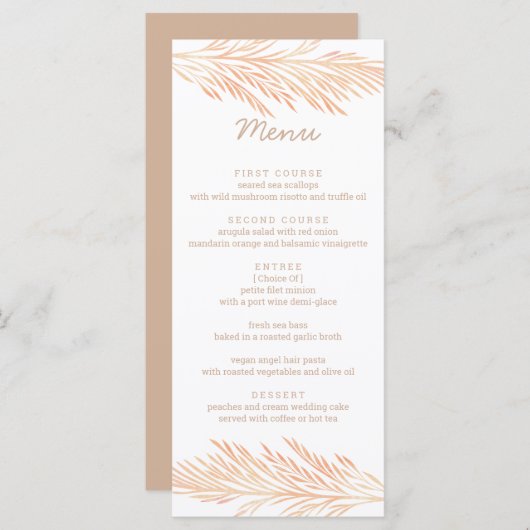 Menu Pampas Grass Mariage Floral Trend Réception Chic (Devant / Derrière)