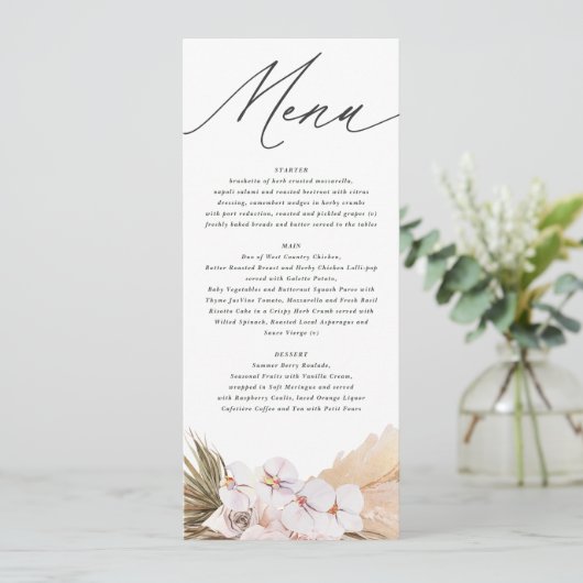 Menu Pampas herbe botanique moderne script bohème (Debout devant)