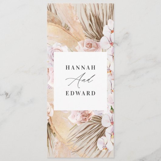 Menu Pampas herbe séché botanique bohème menu (Dos)