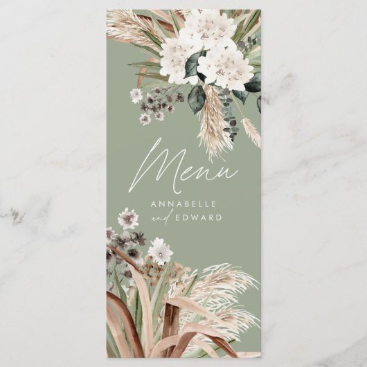 Menu Pampas rustique moderne eucalyptus botanique éléga (Devant)