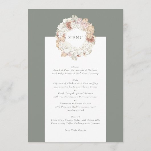 Menu Pampas Wreath Moss Sage Green Monogramme (Devant)