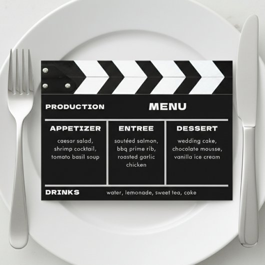 Menu Panneau de Clap de Mariage Cinématographique