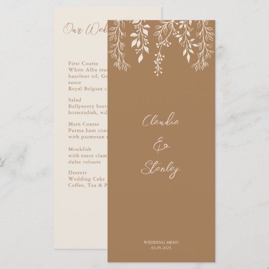 Menu Panser les fleurs Feuillage Chaud Romantique Boho (Devant / Derrière)