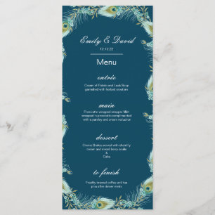Menu Paon Éditable, Menu de Mariage, Baby Shower