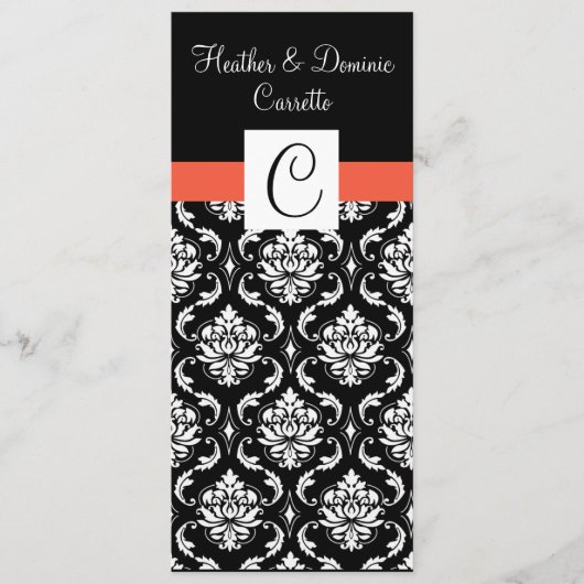 Menu Papaya Monogram Damask Wedding (Voorkant)