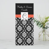 Menu Papaya Monogram Damask Wedding (Staand voorkant)