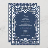 Menu Papel Picado Boda Mexican Rustic Blue Wedding (Devant / Derrière)