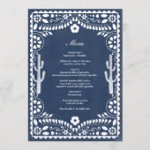 Menu Papel Picado Mariage Mexicain Rustique Bleu (Devant)