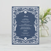 Menu Papel Picado Mariage Mexicain Rustique Bleu (Debout devant)