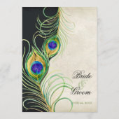 Menu Papeterie de mariage à damas noir avec plumes de p (Dos)