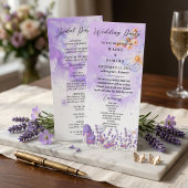 Menu Papier aquarelle Papillon Bleu Rustique Lavande Vi
