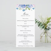 Menu papier de mariage à bordure d'hortensia bleu  (Debout devant)