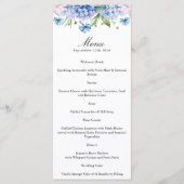 Menu papier de mariage à bordure d'hortensia bleu  (Devant)