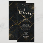 Menu Papier Mariage Noir et Or Marbre de Minuit Doré (Devant / Derrière)