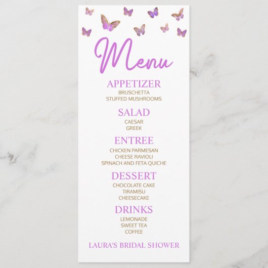 Menu Papillon pourpre Fête des mariées à thème (Devant)
