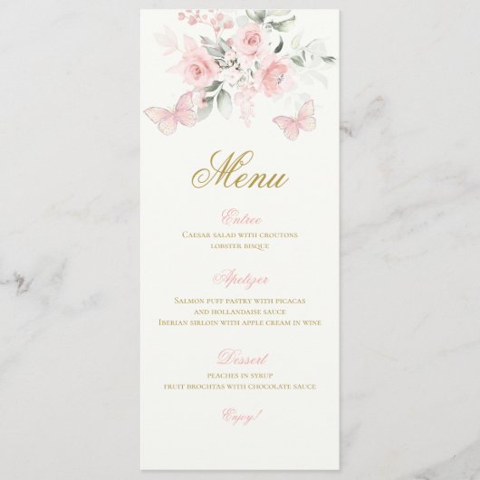 Menu Papillon rose Quinceañera (Devant)
