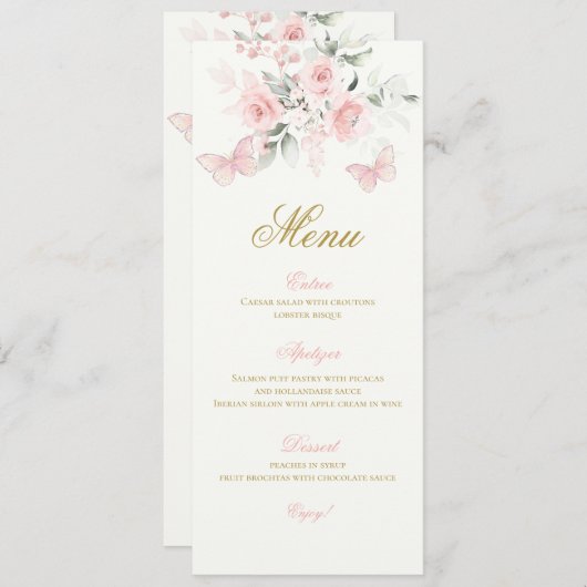 Menu Papillon rose Quinceañera (Devant / Derrière)