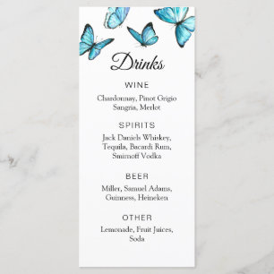 Menu Papillons bleu aquarelle. Barre mariage simple Me