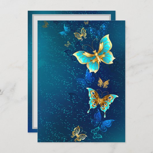 Menu Papillons d'or sur un Arrière - plan bleu (Devant / Derrière)