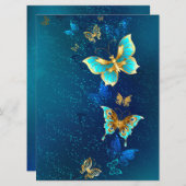Menu Papillons d'or sur un Arrière - plan bleu (Devant / Derrière)