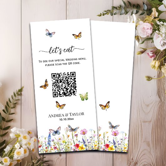 Menu Papillons fleur sauvage Élégant Mariage de code QR
