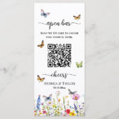 Menu Papillons fleur sauvage QR Code Mariage Open Bar (Devant)
